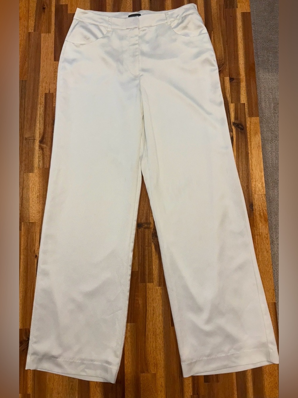 Vince Camuto White Satin Wide Leg High Rise Trousers Pants Women's Size 6